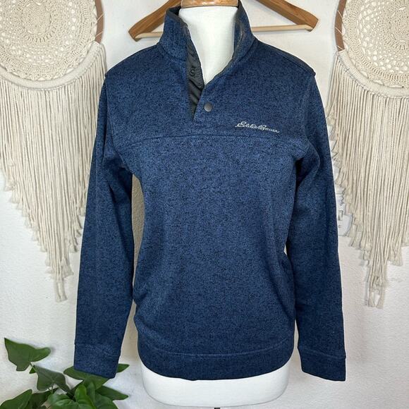 Eddie Bauer blue space dye 1/4 button popover sweater men’s small - Picture 1 of 7